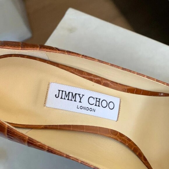Jimmy Choo Love 85 Brown Croc Embossed Pointed Toe Pumps - Picture 2 of 5